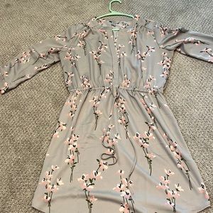 Gray floral dress with drawstring in middle